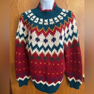 Beautiful Ivy Wear Hand Knit Women’s Sweater  Size Medium Fair Isle Chunky Cable